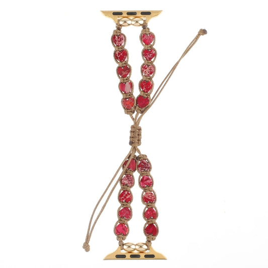 Rynx | For Apple Watch Series 9 45mm Heart Stones Drawstring Chain Watch Strap (Red)