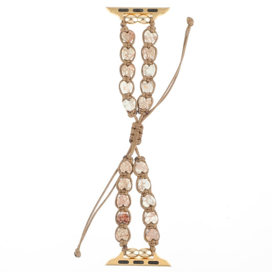 Rynx | For Apple Watch Series 8 45mm Heart Stones Drawstring Chain Watch Band (White Brown)