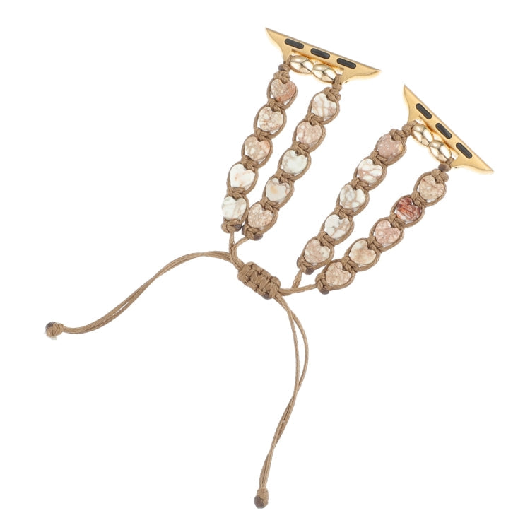 Rynx | For Apple Watch Series 8 45mm Heart Stones Drawstring Chain Watch Band (White Brown)