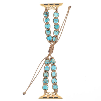 Rynx | For Apple Watch Series 8 45mm Heart Stones Drawstring Chain Bracelet (Blue)
