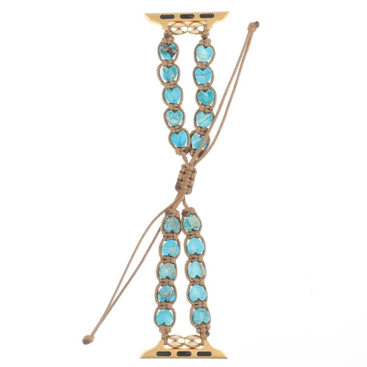 Rynx | For Apple Watch Series 8 45mm Heart Stones Drawstring Chain Bracelet (Blue)