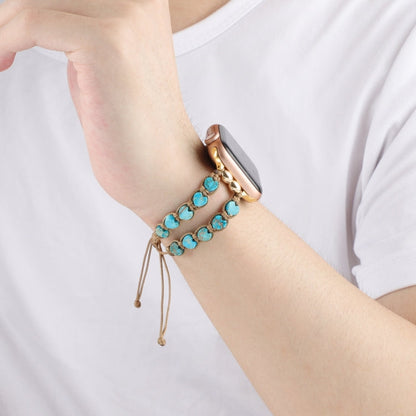 Rynx | For Apple Watch Series 8 45mm Heart Stones Drawstring Chain Bracelet (Blue)
