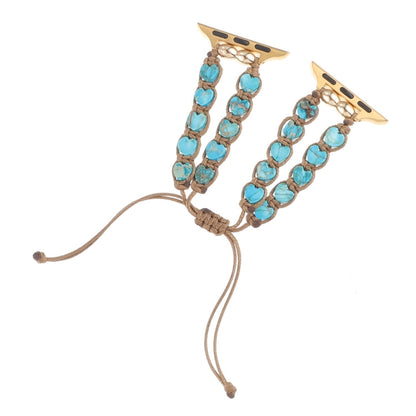 Rynx | For Apple Watch Series 8 45mm Heart Stones Drawstring Chain Bracelet (Blue)