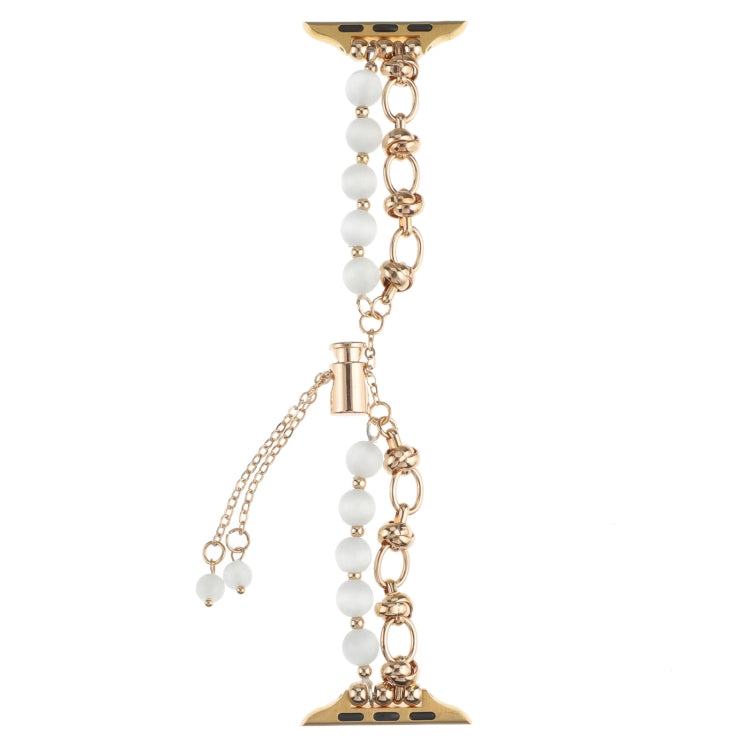 Rynx | For Apple Watch Series 9 45mm Pearl Chain Metal Strap Watch Band (White Gold)