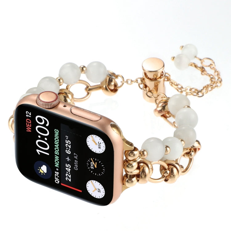 Rynx | For Apple Watch Series 9 45mm Pearl Chain Metal Strap Watch Band (White Gold)