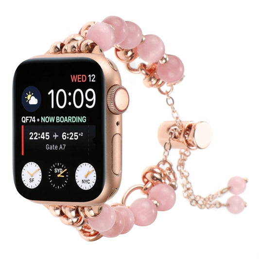 Rynx | For Apple Watch Series 9 45mm Pearl Chain Metal Strap Watch Band (Rose Gold)