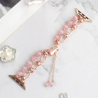 Rynx | For Apple Watch Series 9 45mm Pearl Chain Metal Strap Watch Band (Rose Gold)