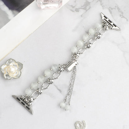 Rynx | For Apple Watch Series 7 41 mm Pearl Chain Metal Bracelet Watch Band (White Silver)