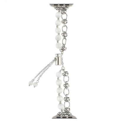 Rynx | For Apple Watch Series 7 41 mm Pearl Chain Metal Bracelet Watch Band (White Silver)