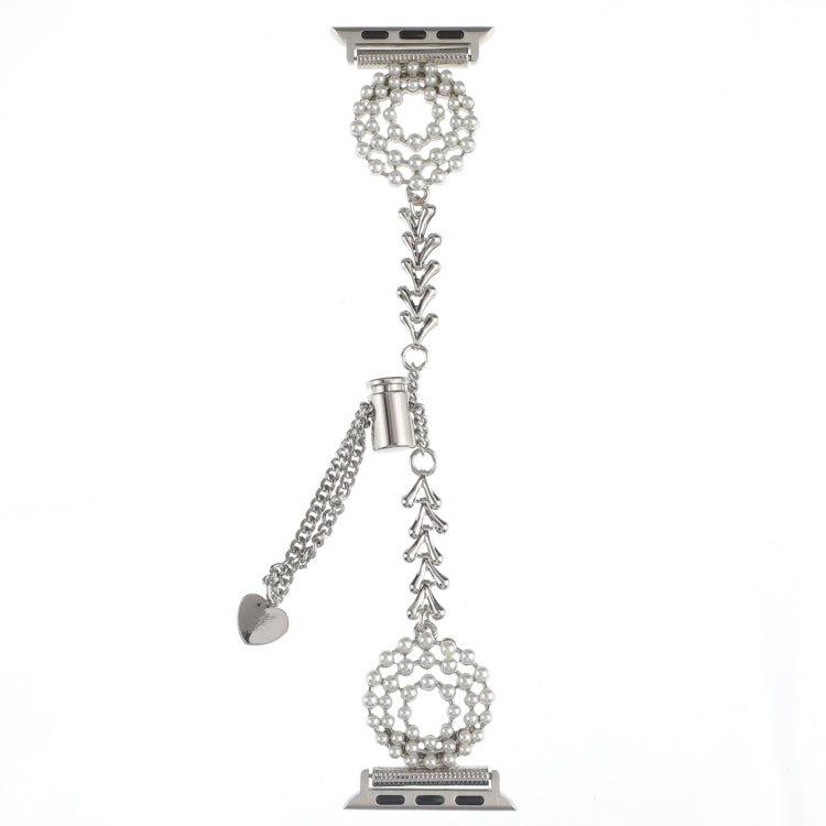 Rynx | For Apple Watch Series 6 44 mm Pearl Round Zinc Alloy Chains Metal Bracelet (Silver)