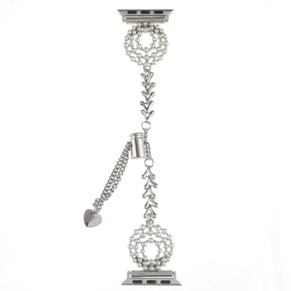 Rynx | For Apple Watch Series 6 44 mm Pearl Round Zinc Alloy Chains Metal Bracelet (Silver)