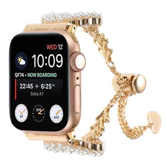 Rynx | For Apple Watch Series 4 40mm Pearl Round Zinc Alloy Chain Metal Watch Band (Gold)