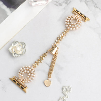 Rynx | For Apple Watch Series 4 40mm Pearl Round Zinc Alloy Chain Metal Watch Band (Gold)