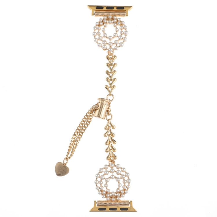 Rynx | For Apple Watch Series 4 40mm Pearl Round Zinc Alloy Chain Metal Watch Band (Gold)