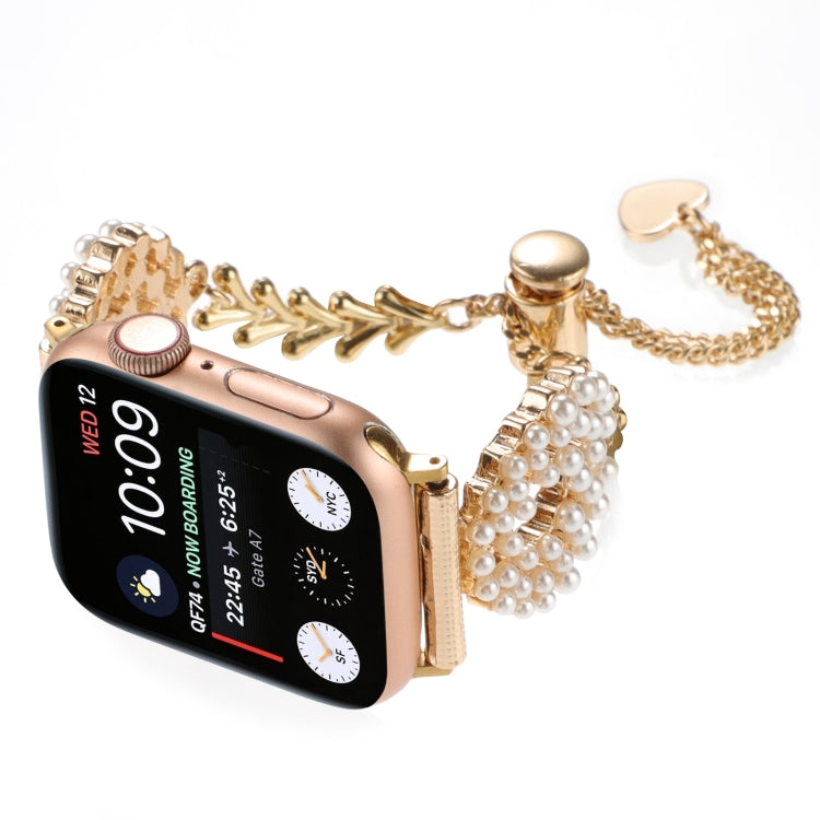Rynx | For Apple Watch Series 4 40mm Pearl Round Zinc Alloy Chain Metal Watch Band (Gold)