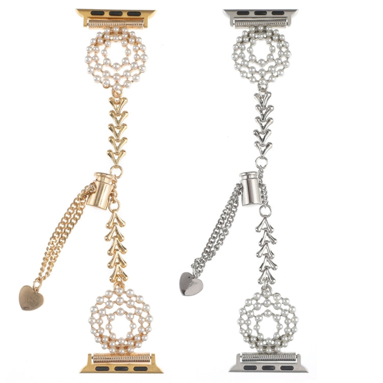 Rynx | For Apple Watch Series 6 44 mm Pearl Round Zinc Alloy Chains Metal Bracelet (Silver)
