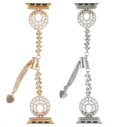 Rynx | For Apple Watch Series 6 44 mm Pearl Round Zinc Alloy Chains Metal Bracelet (Silver)