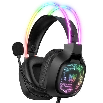 Rynx | ONIKUMA X22 USB + 3.5mm Colorful Light Wired Gaming Headset with Microphone, Cable Length: 1.8 m (Black)