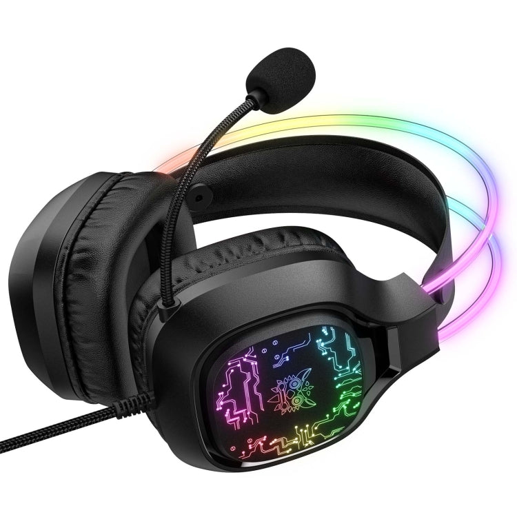 Rynx | ONIKUMA X22 USB + 3.5mm Colorful Light Wired Gaming Headset with Microphone, Cable Length: 1.8 m (Black)