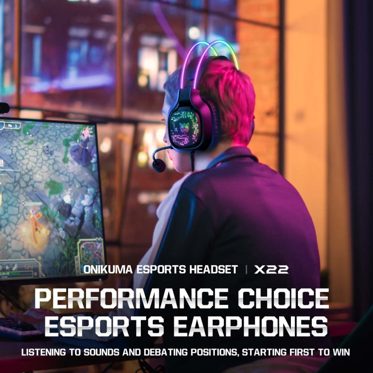 Rynx | ONIKUMA X22 USB + 3.5mm Colorful Light Wired Gaming Headset with Microphone, Cable Length: 1.8 m (Black)