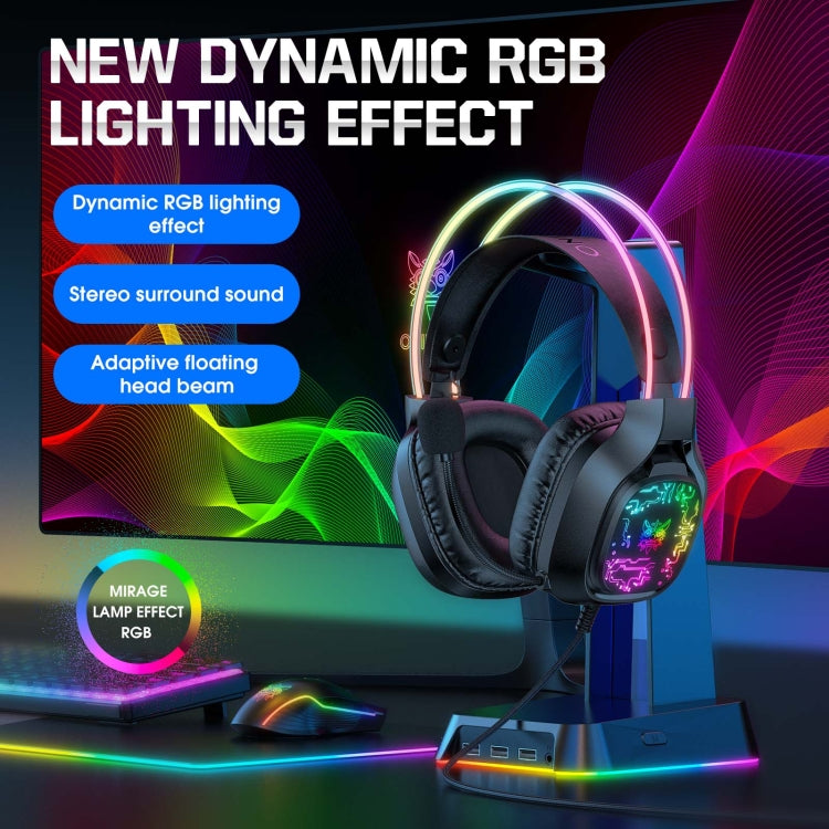 Rynx | ONIKUMA X22 USB + 3.5mm Colorful Light Wired Gaming Headset with Microphone, Cable Length: 1.8 m (Black)