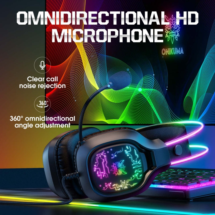 Rynx | ONIKUMA X22 USB + 3.5mm Colorful Light Wired Gaming Headset with Microphone, Cable Length: 1.8 m (Black)