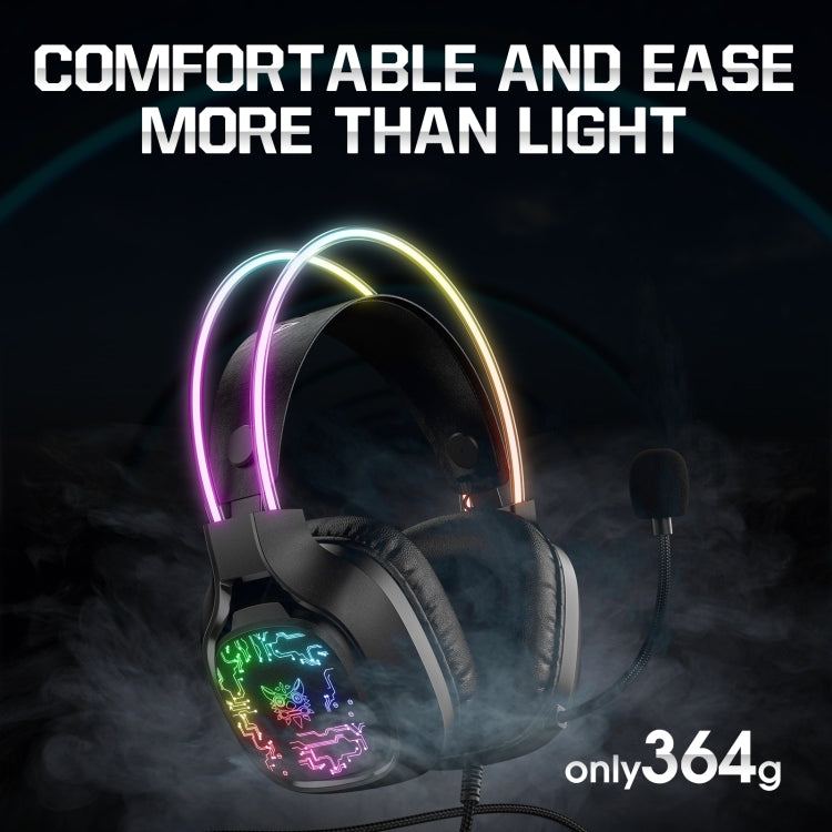 Rynx | ONIKUMA X22 USB + 3.5mm Colorful Light Wired Gaming Headset with Microphone, Cable Length: 1.8 m (Black)