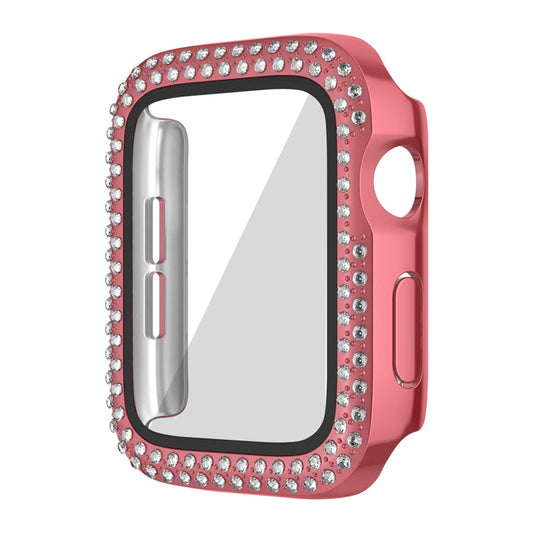 Rynx | For Apple Watch Series 9 / 8 / 7 45mm Coating Dual-Row Diamond PC Watch Case with Film (Rose Pink)