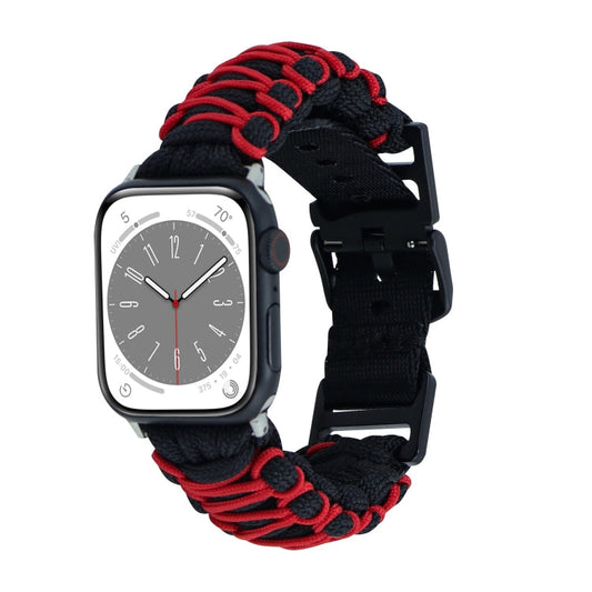Rynx | For Apple Watch Series 9 45mm Double Layer Braided Paracord Buckle Watch Band (Black Red)