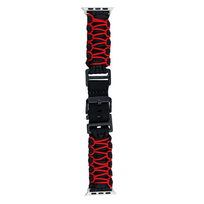 Rynx | For Apple Watch Series 9 45mm Double Layer Braided Paracord Buckle Watch Band (Black Red)