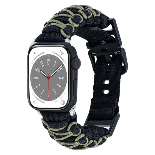 Rynx | For Apple Watch Series 9 45mm Double Layer Braided Paracord Buckle Watch Band (Black Army Green)