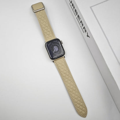 Rynx | For Apple Watch Series 9 45mm Diamond Pattern Magnetic Square Buckle Leather Watch Band (Starlight Color)