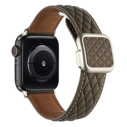 Rynx | For Apple Watch Series 9 45mm Rhombus Pattern Magnetic Square Buckle Leather Watch Band (Brown)