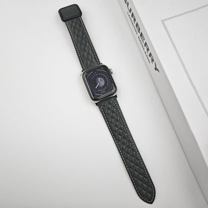 Rynx | For Apple Watch SE 40mm Diamond Pattern Magnetic Square Buckle Leather Watch Band (Dark Green)