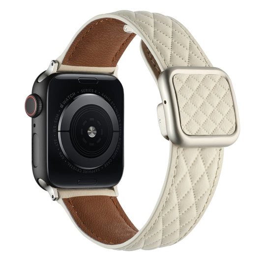 Rynx | For Apple Watch Series 4 40mm Rhombus Pattern Magnetic Square Buckle Leather Watch Band (Creamy White)