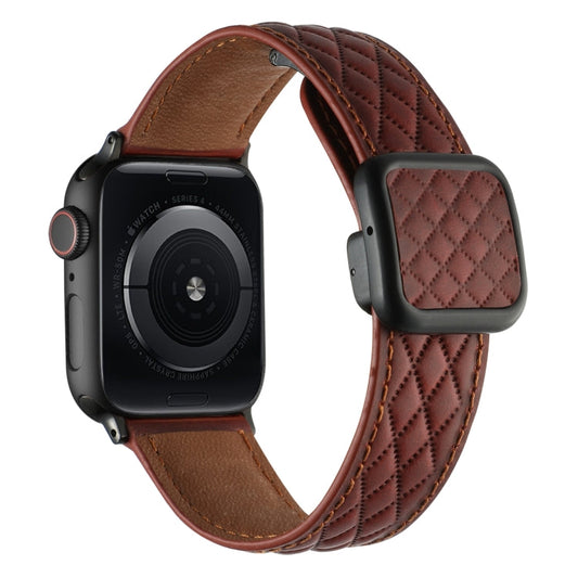 Rynx | For the Apple Watch Series 4 40 mm Rhombus Pattern Magnetic Square Buckle Leather Watch Band (Red)