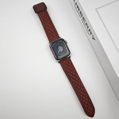Rynx | For the Apple Watch Series 4 40 mm Rhombus Pattern Magnetic Square Buckle Leather Watch Band (Red)