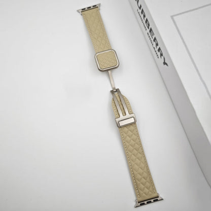 Rynx | For Apple Watch Series 9 45mm Rhombus Pattern Magnetic Square Buckle Leather Watch Band (Brown)