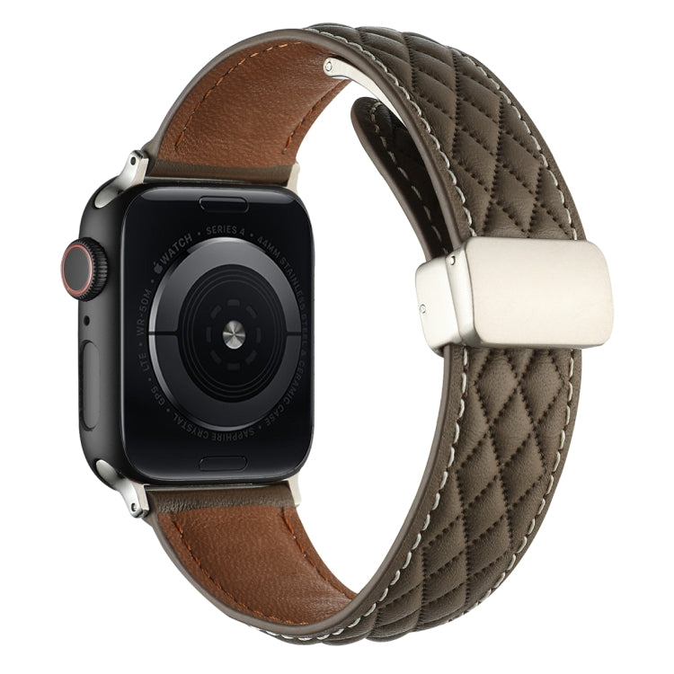 Rynx | For Apple Watch Series 9 45mm Diamond Pattern Magnetic Folding Clasp Leather Watch Band (Brown)