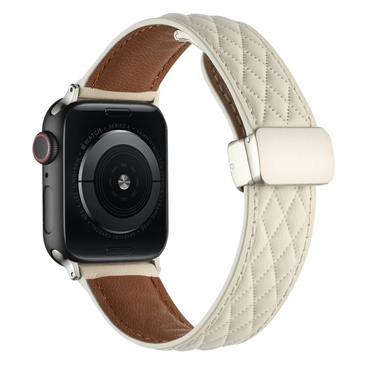 Rynx | For Apple Watch Series 8 41mm Diamond Pattern Magnetic Buckle Leather Strap (Creamy White)