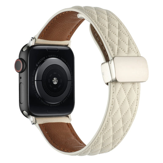 Rynx | For Apple Watch Series 8 41mm Diamond Pattern Magnetic Buckle Leather Strap (Creamy White)
