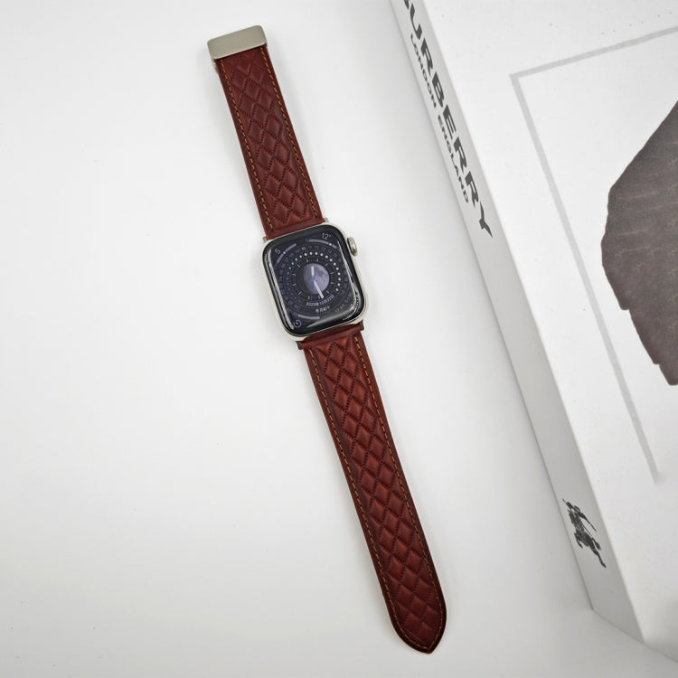 Rynx | For Apple Watch Series 8 45mm Diamond Pattern Magnetic Fold Buckle Leather Watch Strap (Red)