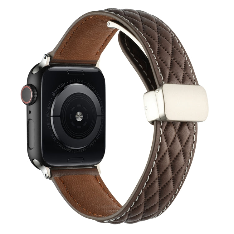 Rynx | For Apple Watch Series 5 40mm Diamond Pattern Magnetic Fold Closure Leather Watch Band (Dark Brown)