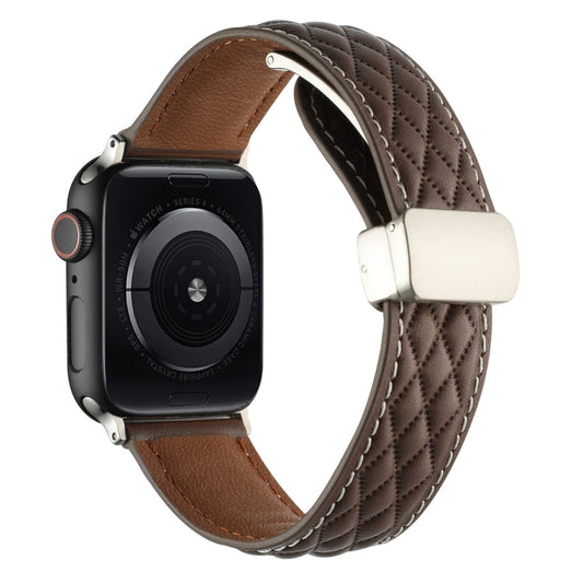 Rynx | For Apple Watch Series 5 40mm Diamond Pattern Magnetic Fold Closure Leather Watch Band (Dark Brown)