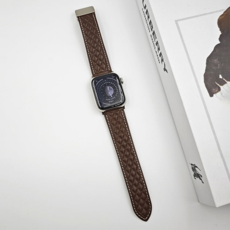 Rynx | For Apple Watch Series 5 40mm Diamond Pattern Magnetic Fold Closure Leather Watch Band (Dark Brown)