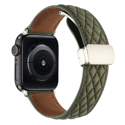 Rynx | For Apple Watch Series 5 40mm Diamond Pattern Magnetic Folding Buckle Leather Watch Band (Army Green)