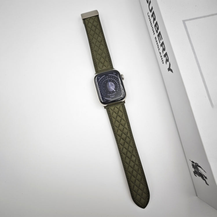 Rynx | For Apple Watch Series 5 40mm Diamond Pattern Magnetic Folding Buckle Leather Watch Band (Army Green)