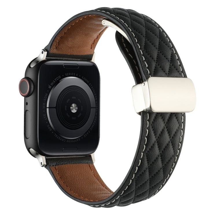 Rynx | For Apple Watch Series 4 40mm Rhombus Pattern Magnetic Folding Closure Leather Watch Band (Black)