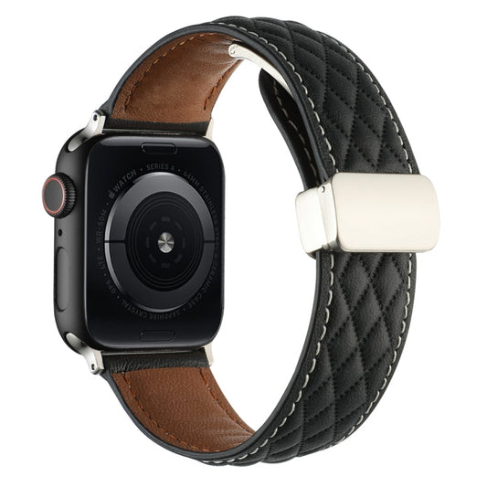 Rynx | For Apple Watch Series 4 40mm Rhombus Pattern Magnetic Folding Closure Leather Watch Band (Black)