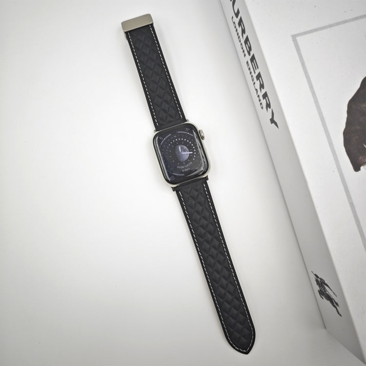 Rynx | For Apple Watch Series 4 40mm Rhombus Pattern Magnetic Folding Closure Leather Watch Band (Black)